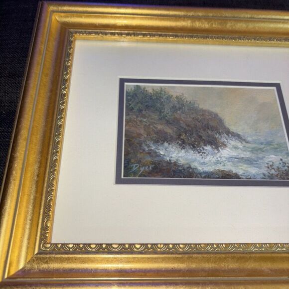 Framed Signed Sylvia Dyer Acrylic Painting: Island Cliffs Brunswick Maine Artist - Picture 2 of 9